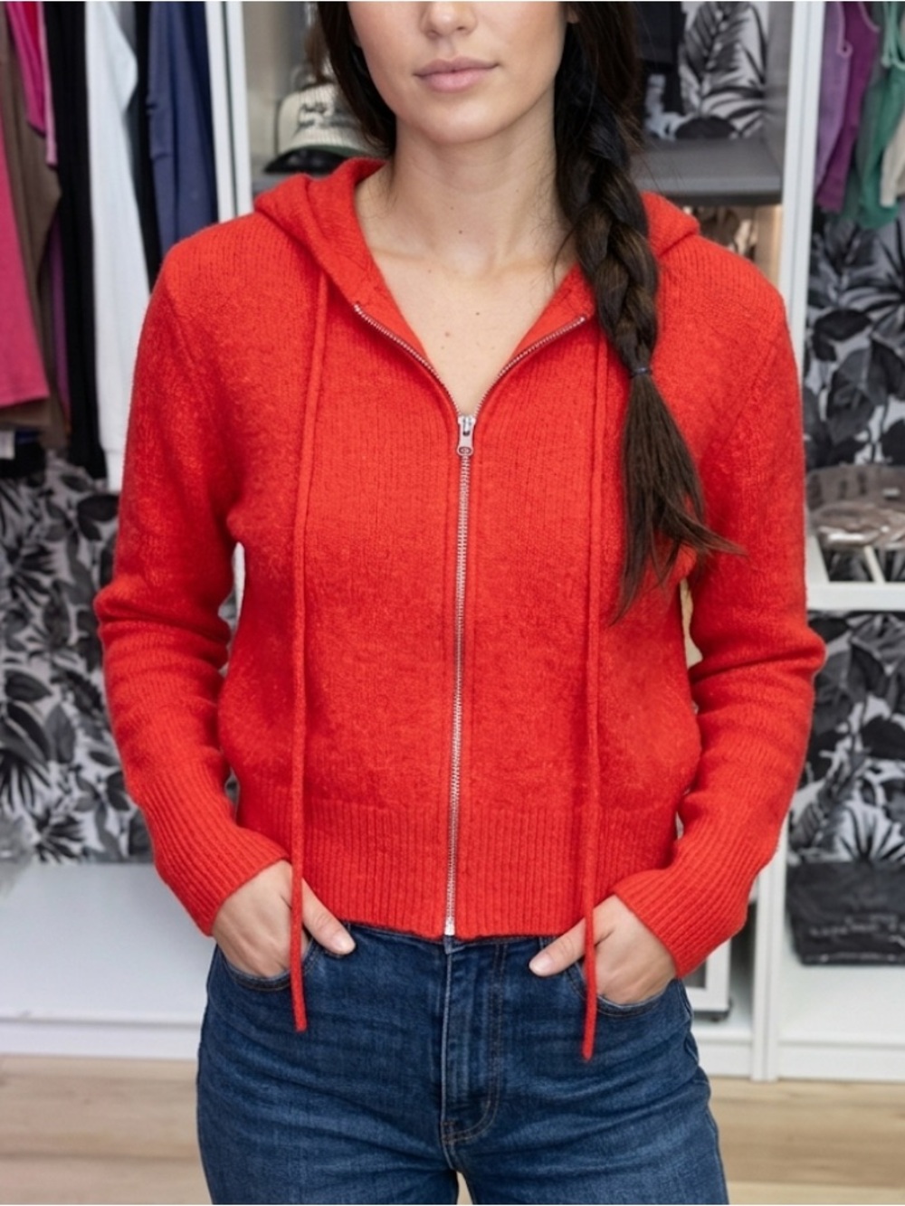 Zenana Outfitters Red Zip-Up Hooded Sweater